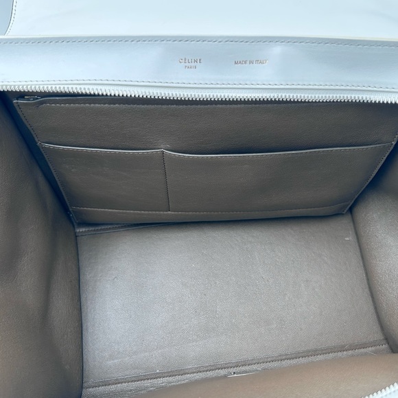 Authentic CELINE Tricolor Trapeze in IvoryBlack/Brown Calfskin Leather And Suede - Picture 9 of 14